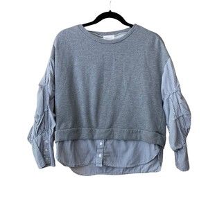 Women's Size Small Gray Mello Day Sweatshirt Top Layered Look Relax Fit Ruffled